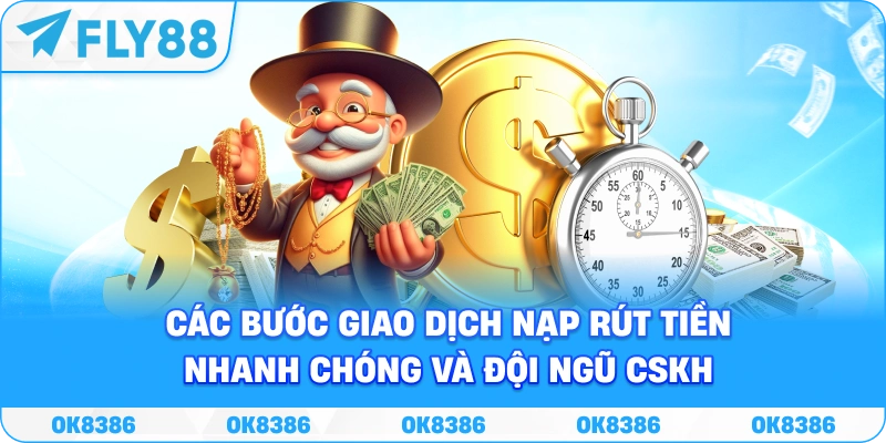 Minh họa các bước giao dịch nạp rút tiền nhanh chóng và đội ngũ CSKH